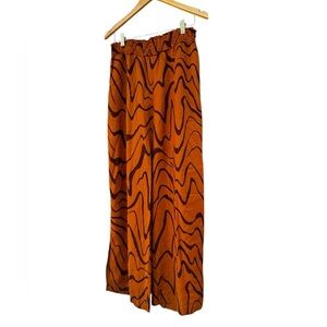 By Anthropologie Wide Leg Pants Retro Pattern in Bronze